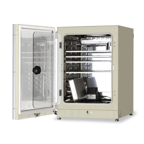 CO2 Inkubator MCO-170AICUV-PE-IncuSafe von PHC, PHCbi mit offener Türe und Ansicht von der Seite