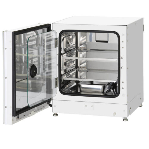 CO2 Inkubator MCO-50AIC-PE-IncuSafe von PHC, PHCbi mit offener Türe und Ansicht von der Seite