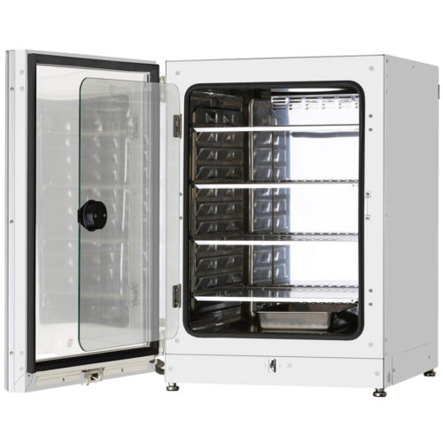 CO2 Inkubator MCO-170AIC-PE-IncuSafe von PHC, PHCbi mit offener Türe und Ansicht von der Seite