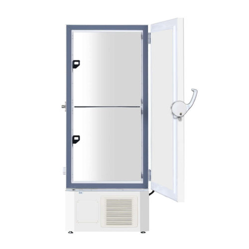 Ultratiefkühlschrank MDF-DU502VH-PE VIP ECO von PHC, PHCbi mit offener Türe und Ansicht von vorne