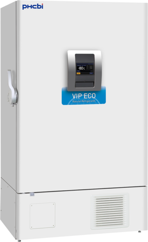 Ultratiefkühlschrank MDF-DU901VHL-PE VIP ECO von PHC, PHCbi mit geschlossener Türe und Ansicht von der Seite