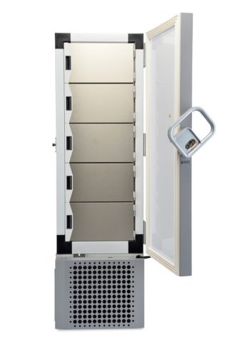 Labor Ultratiefkühlschrank RDE30086 von Thermo Scientific REVCO mit offener Standardtüre, geschlossenen Innentüren und Ansicht von vorne